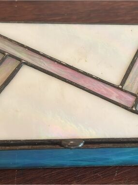 Stained Glass Trinket Box - Iridescent White, Pink & Blue
